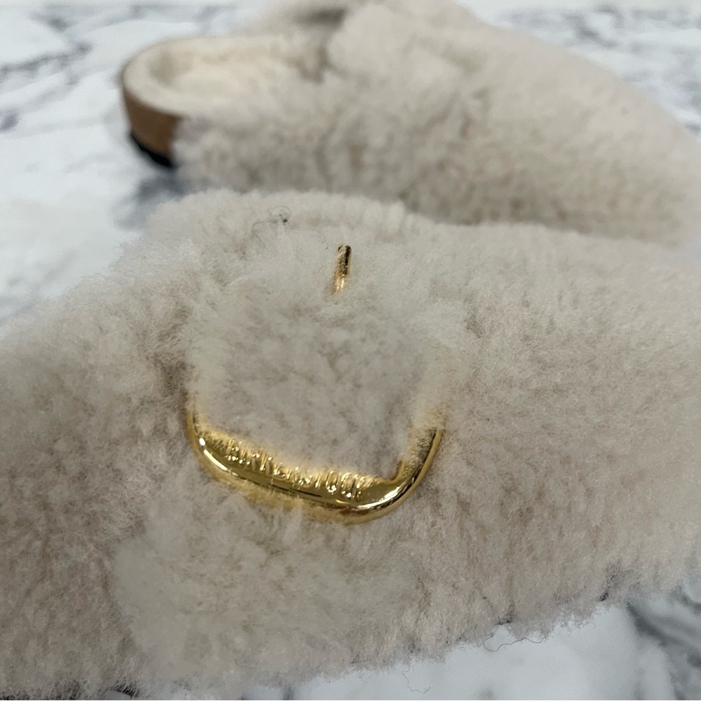 Birkenstock Boston Teddy Clogs Big Buckle Gold Cream Shearling Woman’s Size 5 - Picture 9 of 15
